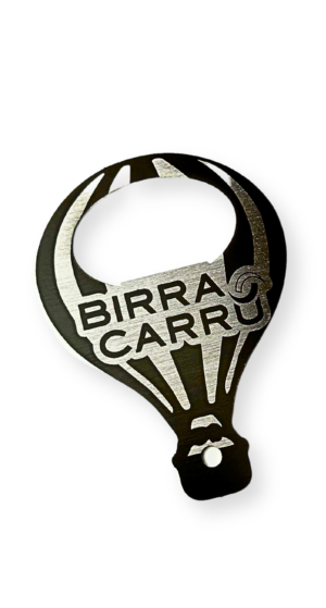 Apribottiglie particolare in metallo per tappi a corona, a forma di mongolfiera Birra Carrù.